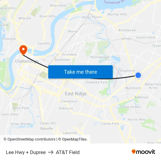 Lee Hwy + Dupree to AT&T Field map