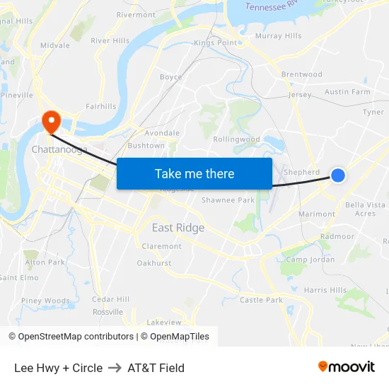 Lee Hwy + Circle to AT&T Field map
