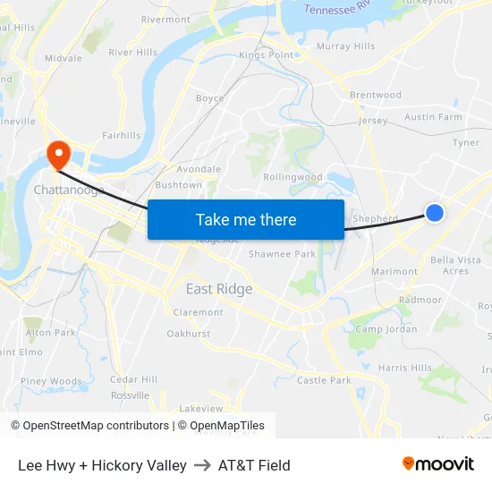 Lee Hwy + Hickory Valley to AT&T Field map
