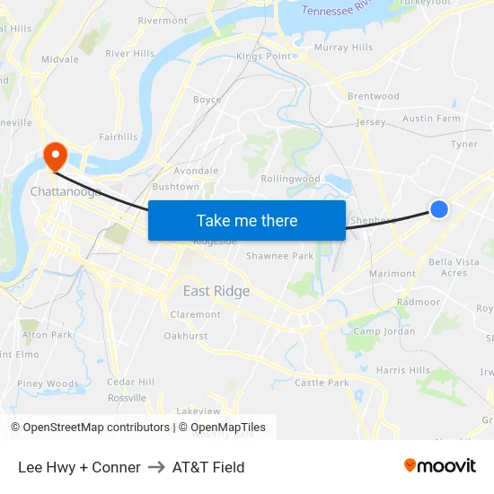 Lee Hwy + Conner to AT&T Field map