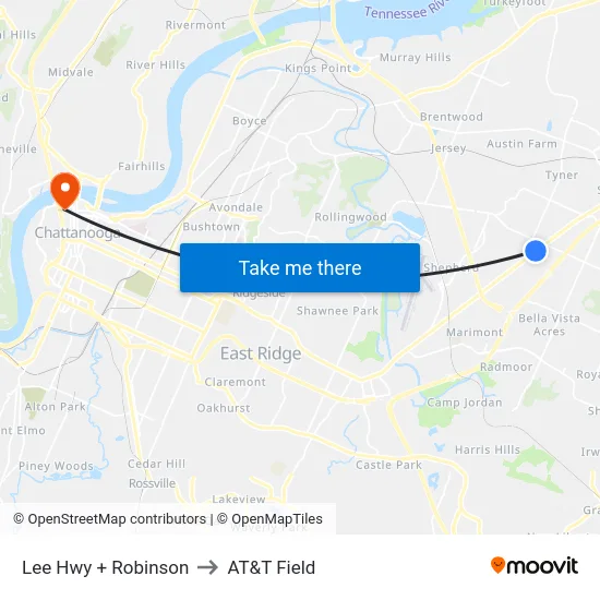 Lee Hwy + Robinson to AT&T Field map