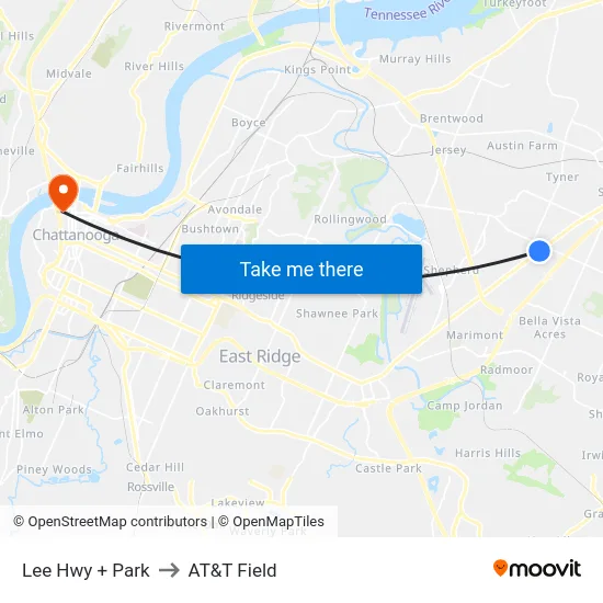 Lee Hwy + Park to AT&T Field map