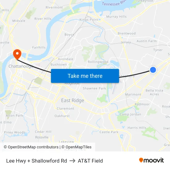 Lee Hwy + Shallowford Rd to AT&T Field map