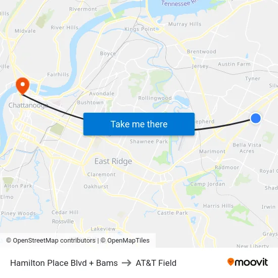 Hamilton Place Blvd + Bams to AT&T Field map