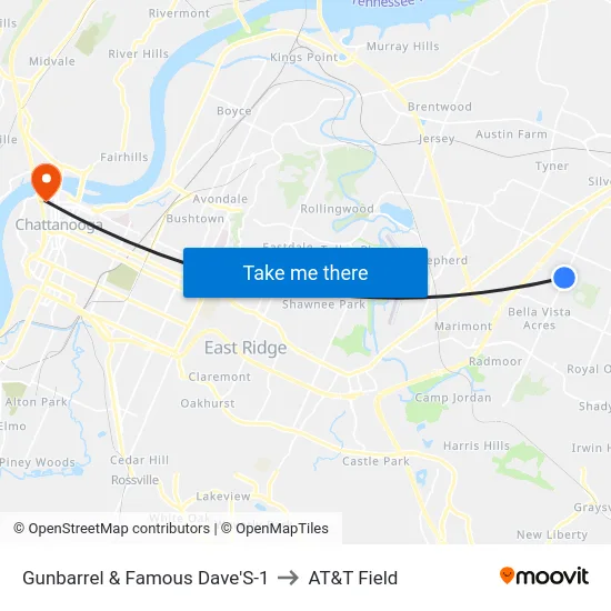 Gunbarrel & Famous Dave'S-1 to AT&T Field map