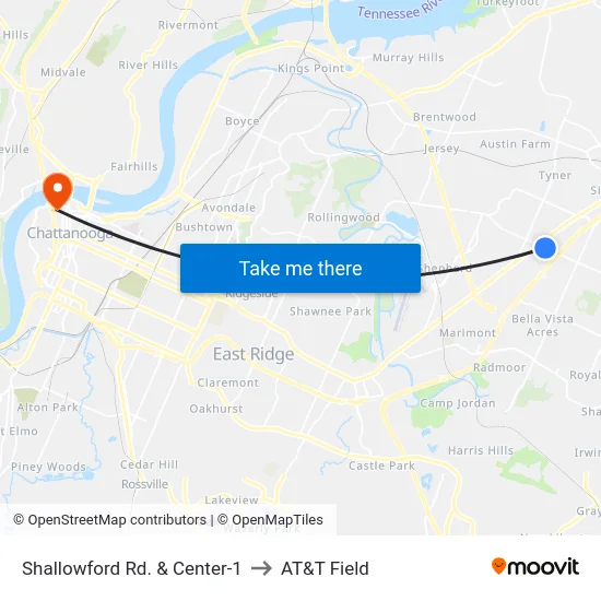 Shallowford Rd. & Center-1 to AT&T Field map