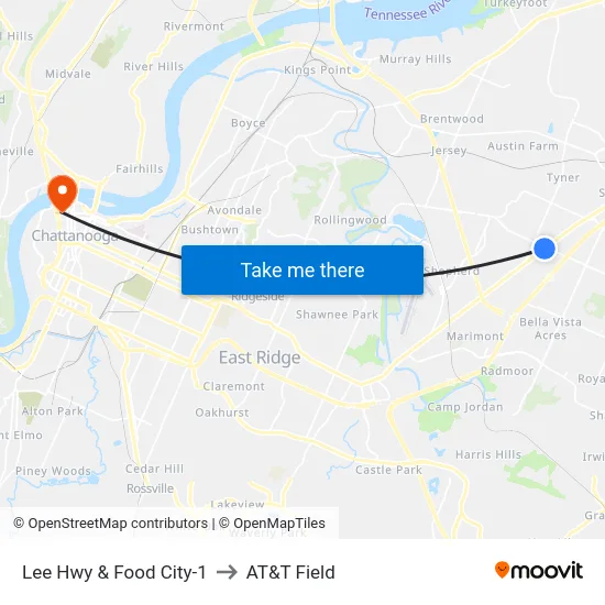 Lee Hwy & Food City-1 to AT&T Field map