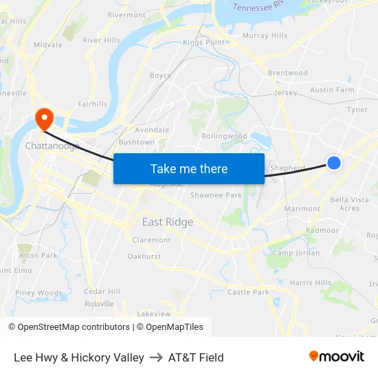 Lee Hwy & Hickory Valley to AT&T Field map
