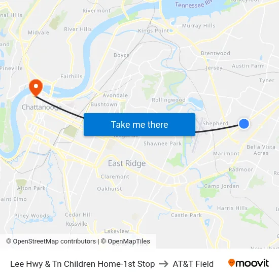 Lee Hwy & Tn Children Home-1st Stop to AT&T Field map