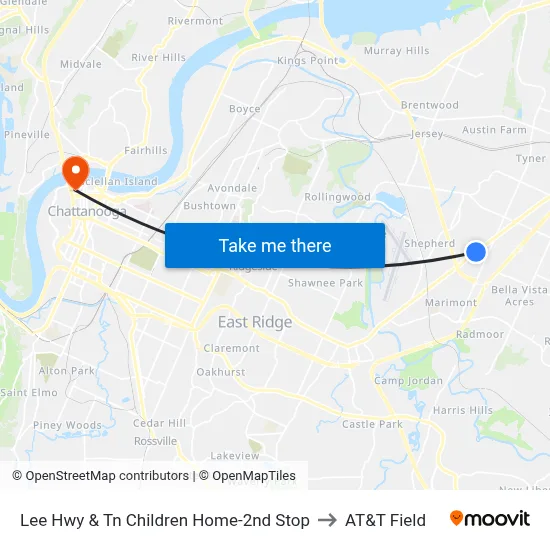 Lee Hwy & Tn Children Home-2nd Stop to AT&T Field map