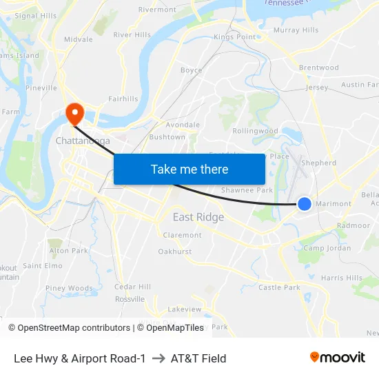 Lee Hwy & Airport Road-1 to AT&T Field map