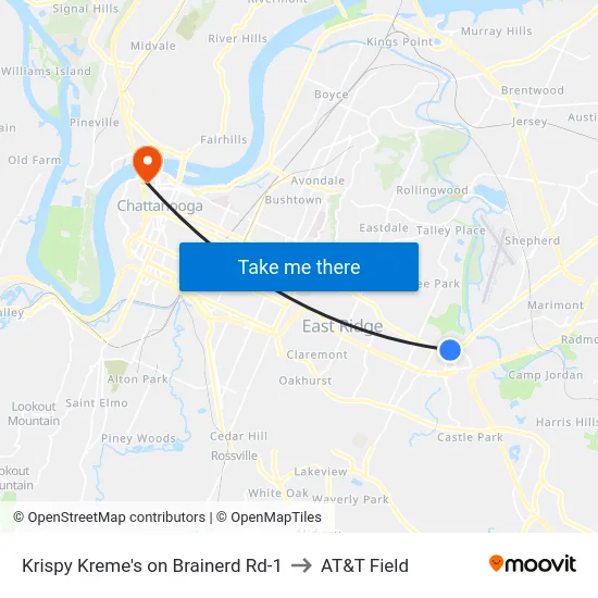 Krispy Kreme's on Brainerd Rd-1 to AT&T Field map