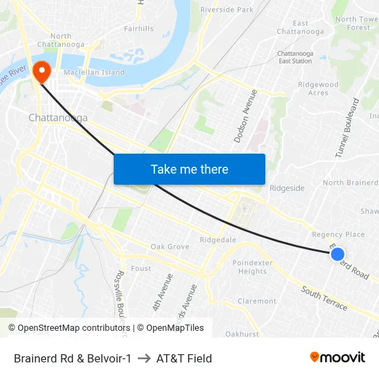 Brainerd Rd & Belvoir-1 to AT&T Field map