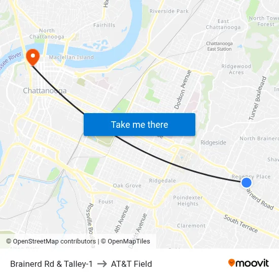 Brainerd Rd & Talley-1 to AT&T Field map