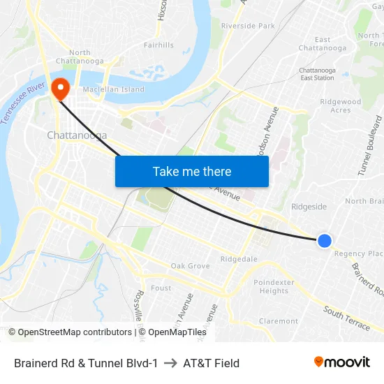 Brainerd Rd & Tunnel Blvd-1 to AT&T Field map
