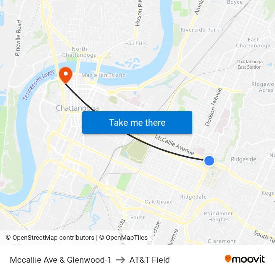Mccallie Ave & Glenwood-1 to AT&T Field map