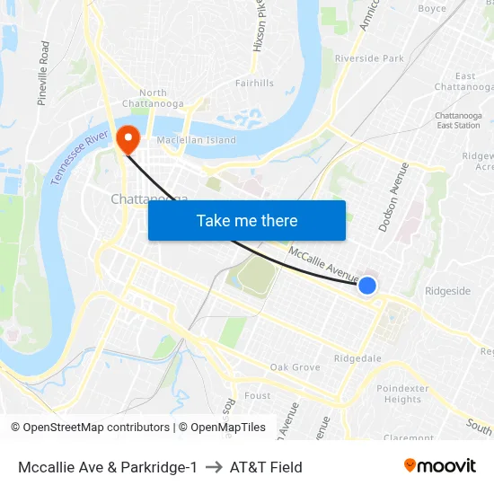 Mccallie Ave & Parkridge-1 to AT&T Field map