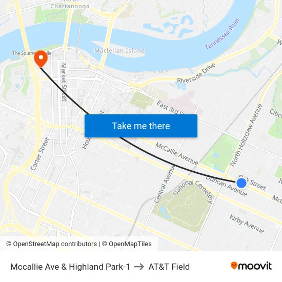Mccallie Ave & Highland Park-1 to AT&T Field map
