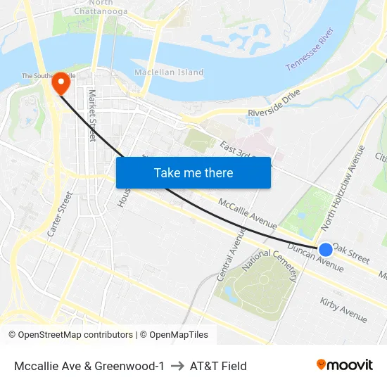 Mccallie Ave & Greenwood-1 to AT&T Field map