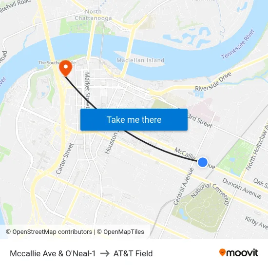 Mccallie Ave & O'Neal-1 to AT&T Field map