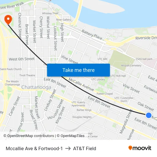 Mccallie Ave & Fortwood-1 to AT&T Field map