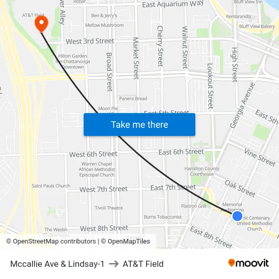 Mccallie Ave & Lindsay-1 to AT&T Field map