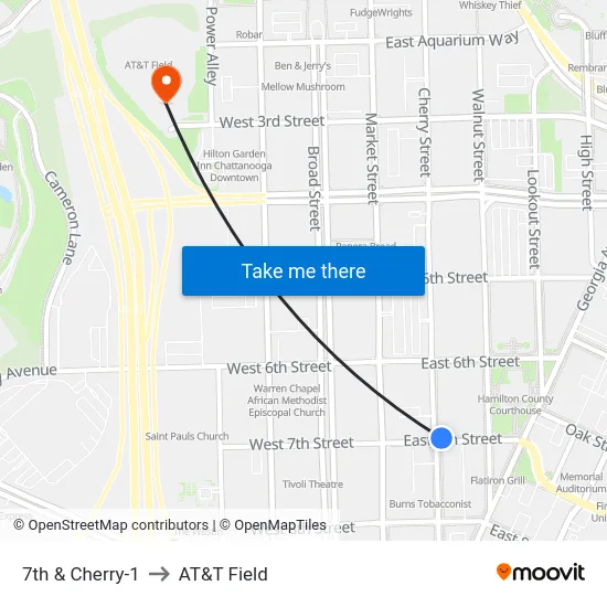 7th & Cherry-1 to AT&T Field map