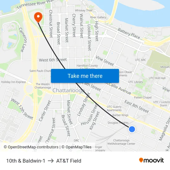 10th & Baldwin-1 to AT&T Field map