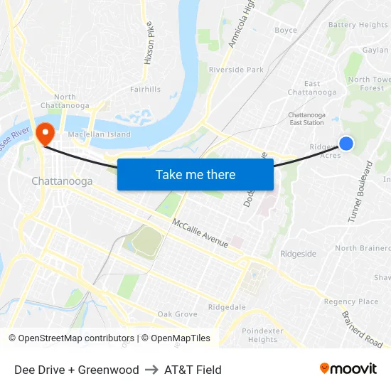 Dee Drive + Greenwood to AT&T Field map
