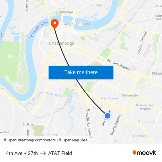 4th Ave + 27th to AT&T Field map