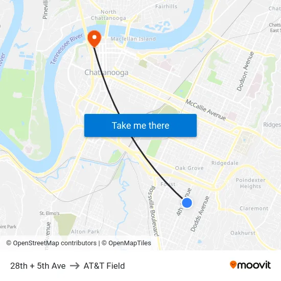 28th + 5th Ave to AT&T Field map