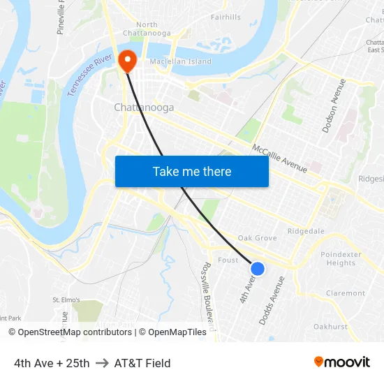 4th Ave + 25th to AT&T Field map