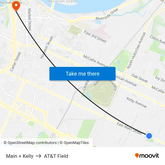 Main + Kelly to AT&T Field map