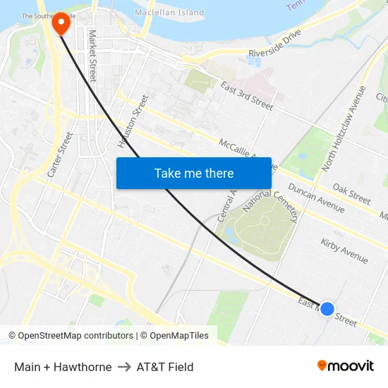 Main + Hawthorne to AT&T Field map