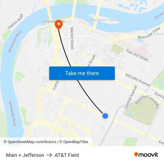 Main + Jefferson to AT&T Field map