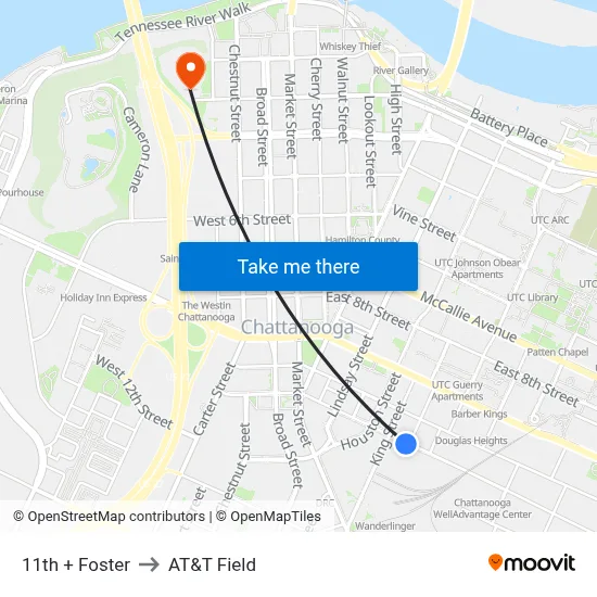 11th + Foster to AT&T Field map