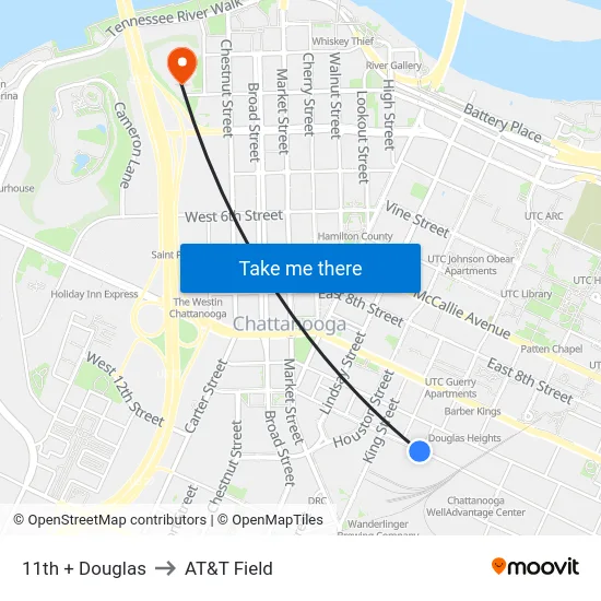 11th + Douglas to AT&T Field map