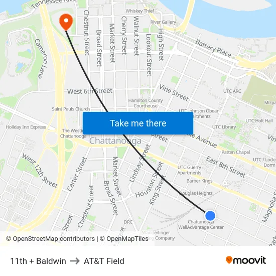 11th + Baldwin to AT&T Field map