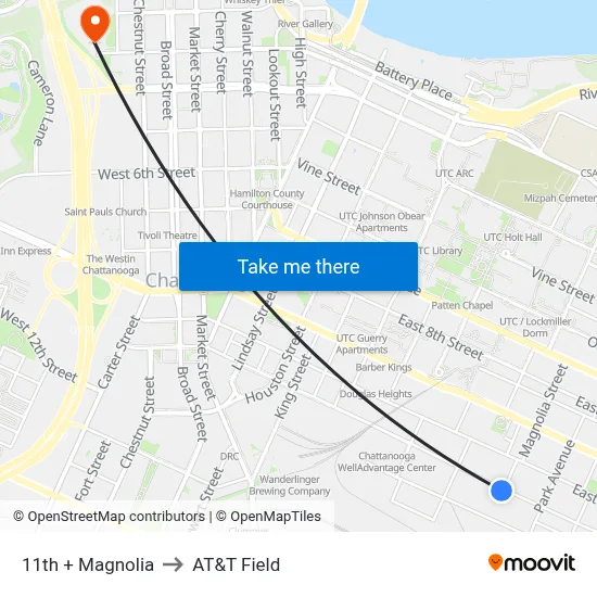 11th + Magnolia to AT&T Field map
