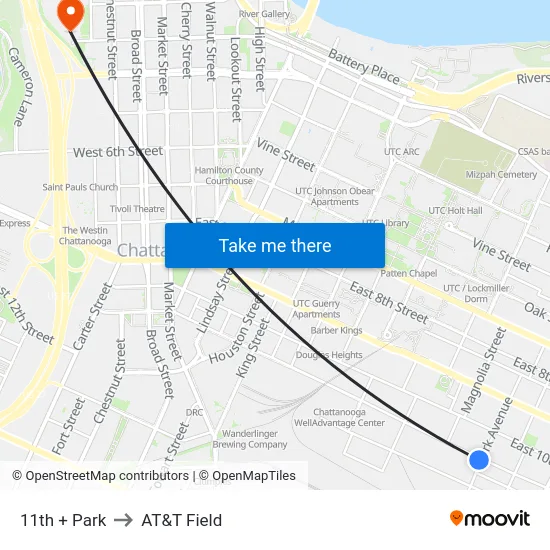 11th + Park to AT&T Field map