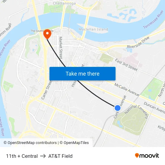 11th + Central to AT&T Field map
