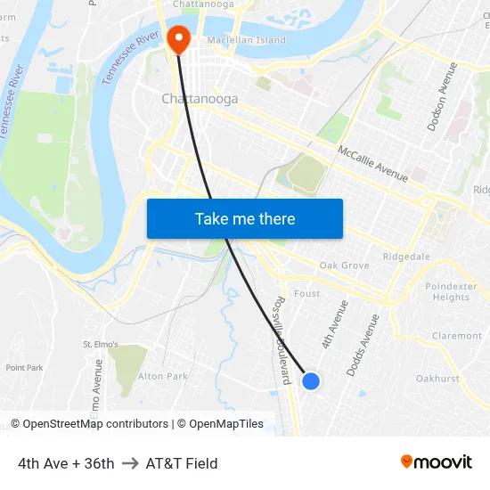 4th Ave + 36th to AT&T Field map