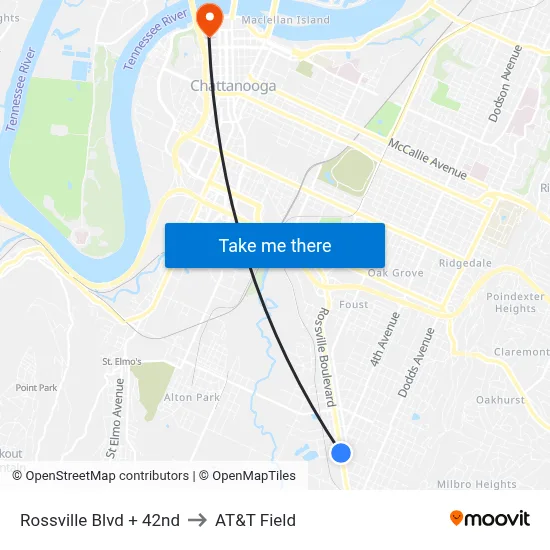 Rossville Blvd + 42nd to AT&T Field map