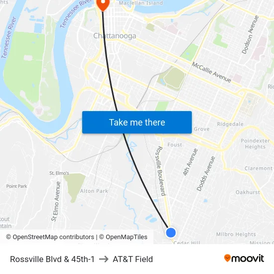 Rossville Blvd & 45th-1 to AT&T Field map