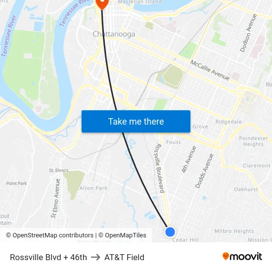Rossville Blvd + 46th to AT&T Field map