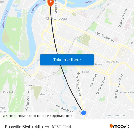 Rossville Blvd + 44th to AT&T Field map