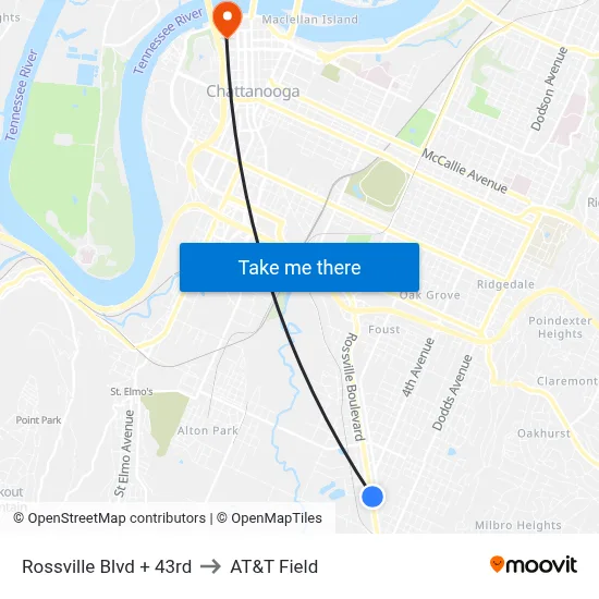 Rossville Blvd + 43rd to AT&T Field map