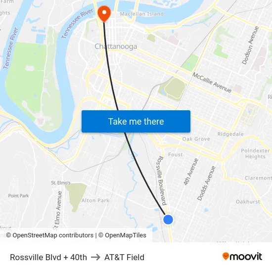 Rossville Blvd + 40th to AT&T Field map