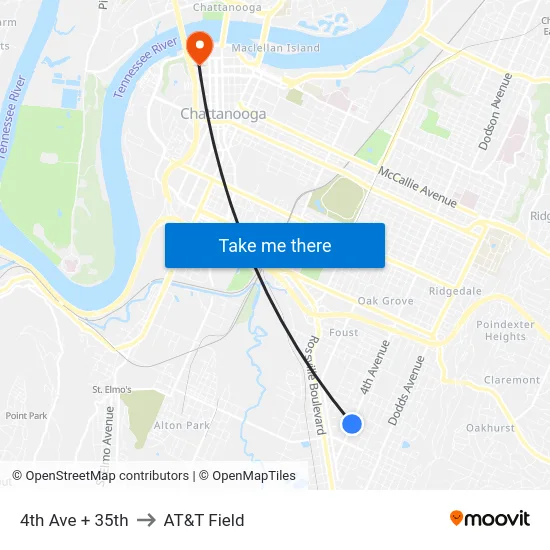 4th Ave + 35th to AT&T Field map