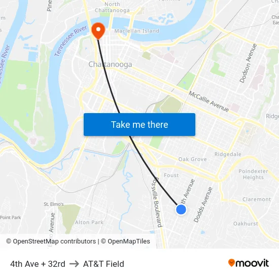 4th Ave + 32rd to AT&T Field map